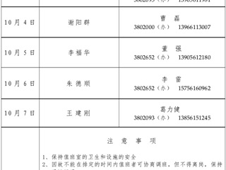 英国best365官方网站入口（相山校区）学校办公室2015年国庆假期值班表